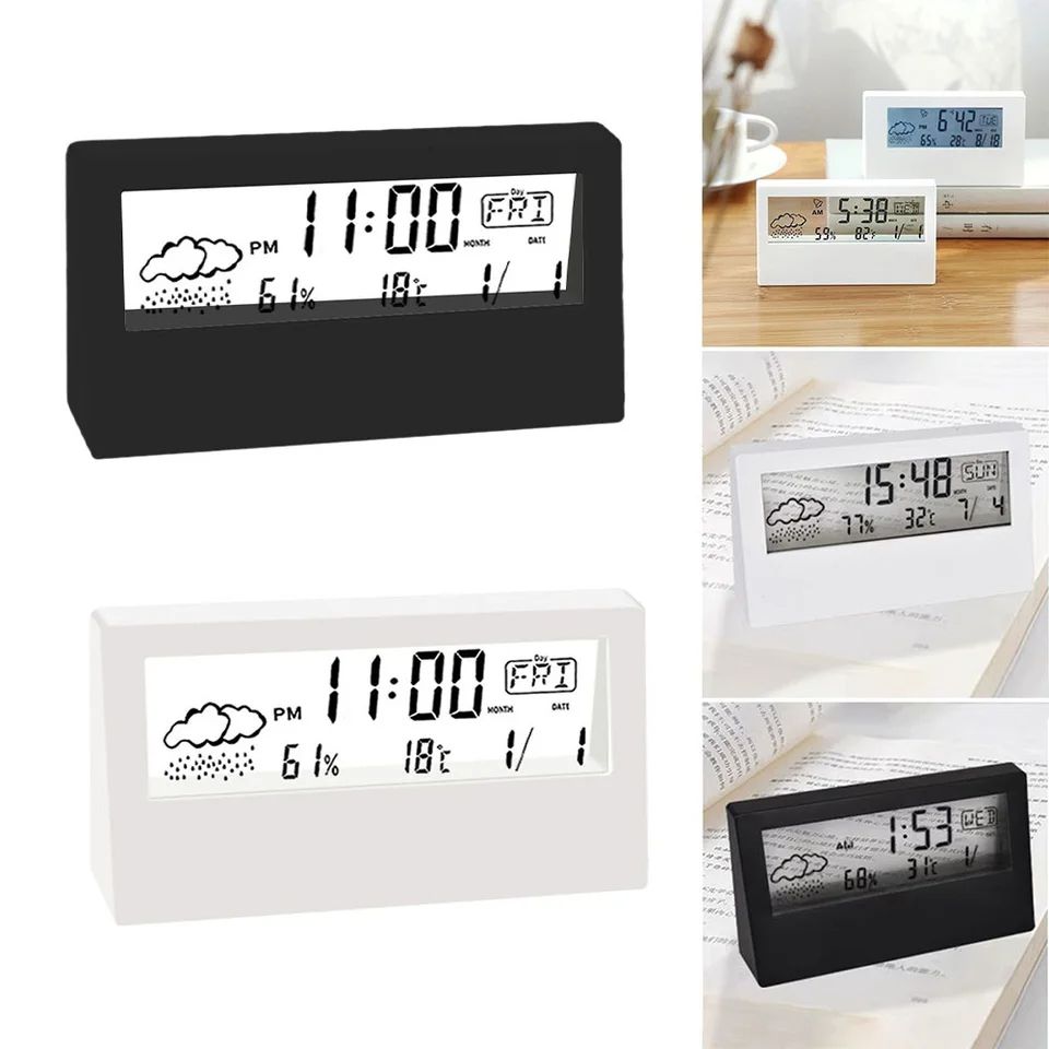 ThermoHygrometer Clock With Creative Weather DisplayElectronic Alarm Clock For Desktop Table Decor  1