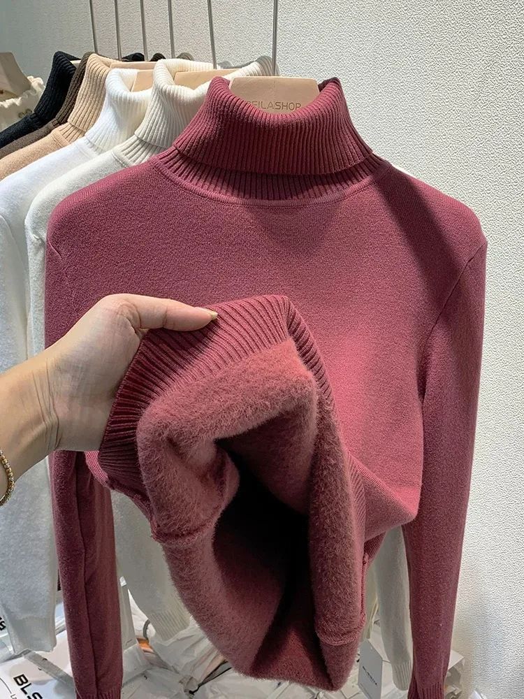 Turtleneck Winter Sweater For Women Elegant Thickened VelvetLined Knit Pullover Slim Fit Knitted Ju 1