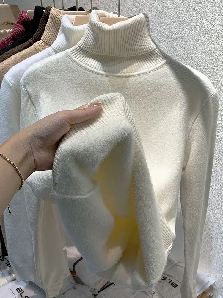 Turtleneck Winter Sweater For Women Elegant Thickened VelvetLined Knit Pullover Slim Fit Knitted Ju 2