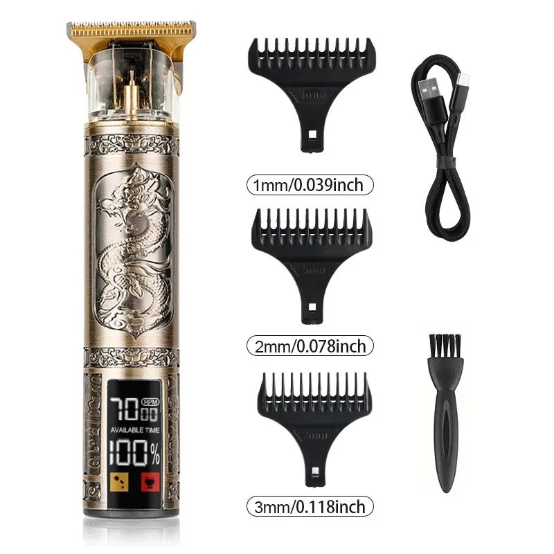 Hair Clipper Electric Trimmer USB Rechargeable Metal Shaver With LED Display 1