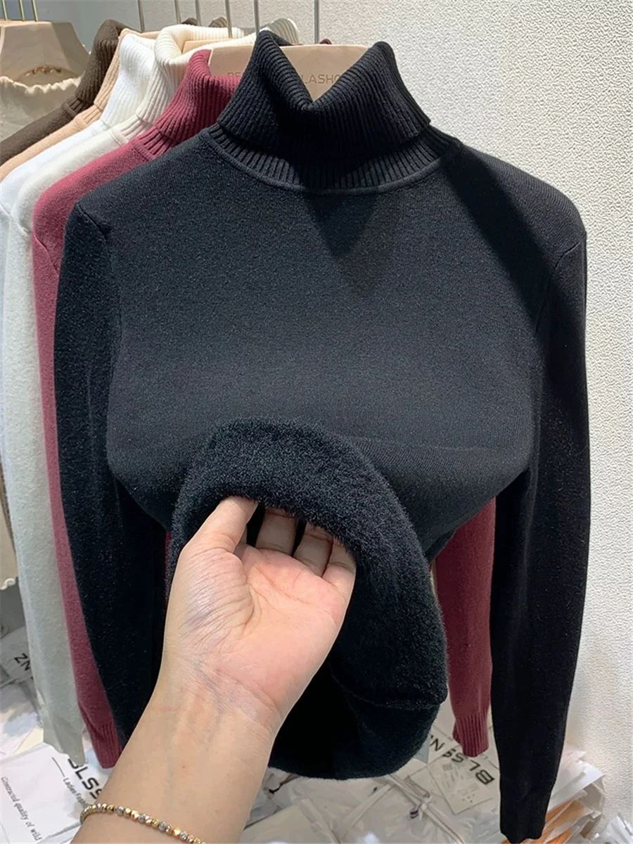 Turtleneck Winter Sweater For Women Elegant Thickened VelvetLined Knit Pullover Slim Fit Knitted Ju 9