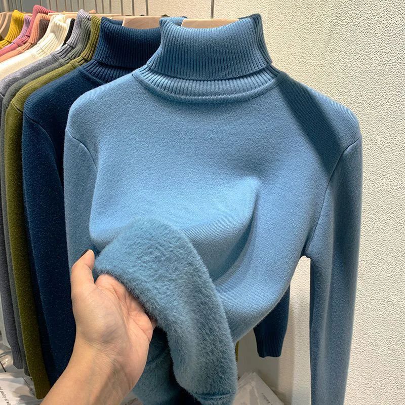Turtleneck Winter Sweater For Women Elegant Thickened VelvetLined Knit Pullover Slim Fit Knitted Ju 12