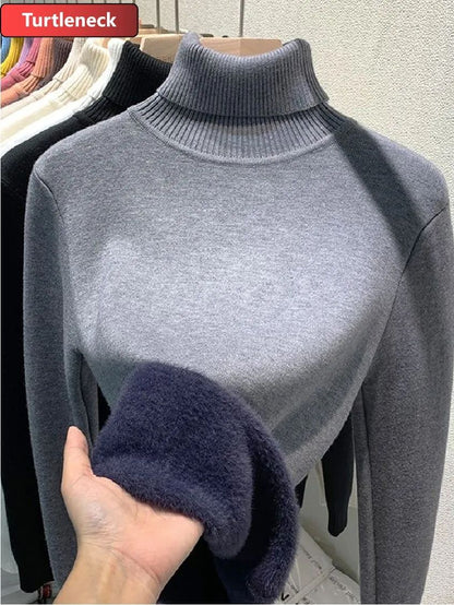 Turtleneck Winter Sweater For Women Elegant Thickened VelvetLined Knit Pullover Slim Fit Knitted Ju 13