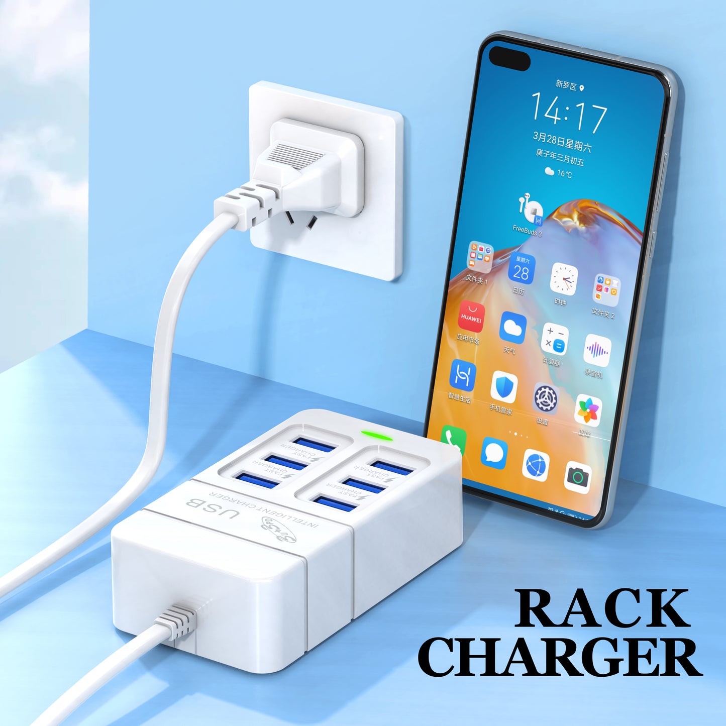 Multi-Port USB Wall Charger, Fast Charging with Type C & Quick Charge for iPhone, Samsung, Xiaomi & More
