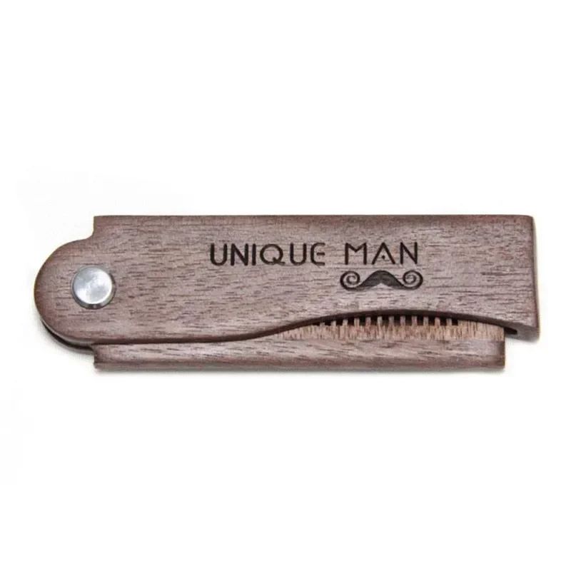 Men's Pocket Comb, Folding Wooden Beard Comb with Leather Case Sandalwood Hair Combs Set for Men