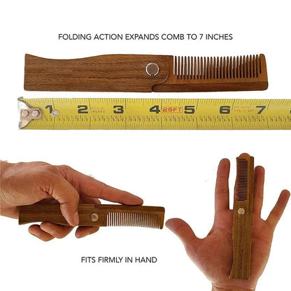 Mens Pocket Comb Folding Wooden Beard Comb With Leather Case Sandalwood Hair Combs Set For Men 2