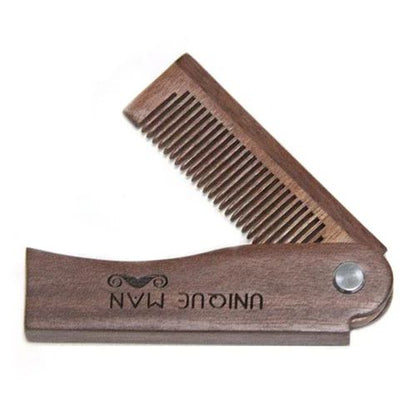 Mens Pocket Comb Folding Wooden Beard Comb With Leather Case Sandalwood Hair Combs Set For Men 4