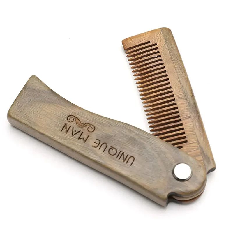 Mens Pocket Comb Folding Wooden Beard Comb With Leather Case Sandalwood Hair Combs Set For Men 5