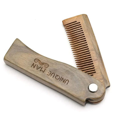Mens Pocket Comb Folding Wooden Beard Comb With Leather Case Sandalwood Hair Combs Set For Men 5