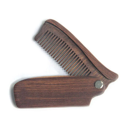 Mens Pocket Comb Folding Wooden Beard Comb With Leather Case Sandalwood Hair Combs Set For Men 7