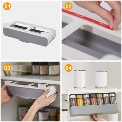 SelfAdhesive WallMounted Spice Rack For Kitchen Storage UnderShelf Organizer 3