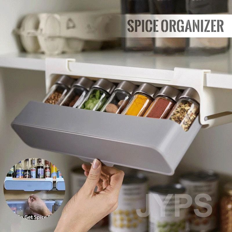 Self-Adhesive Wall-Mounted Spice Rack for Kitchen Storage, Under-Shelf Organizer