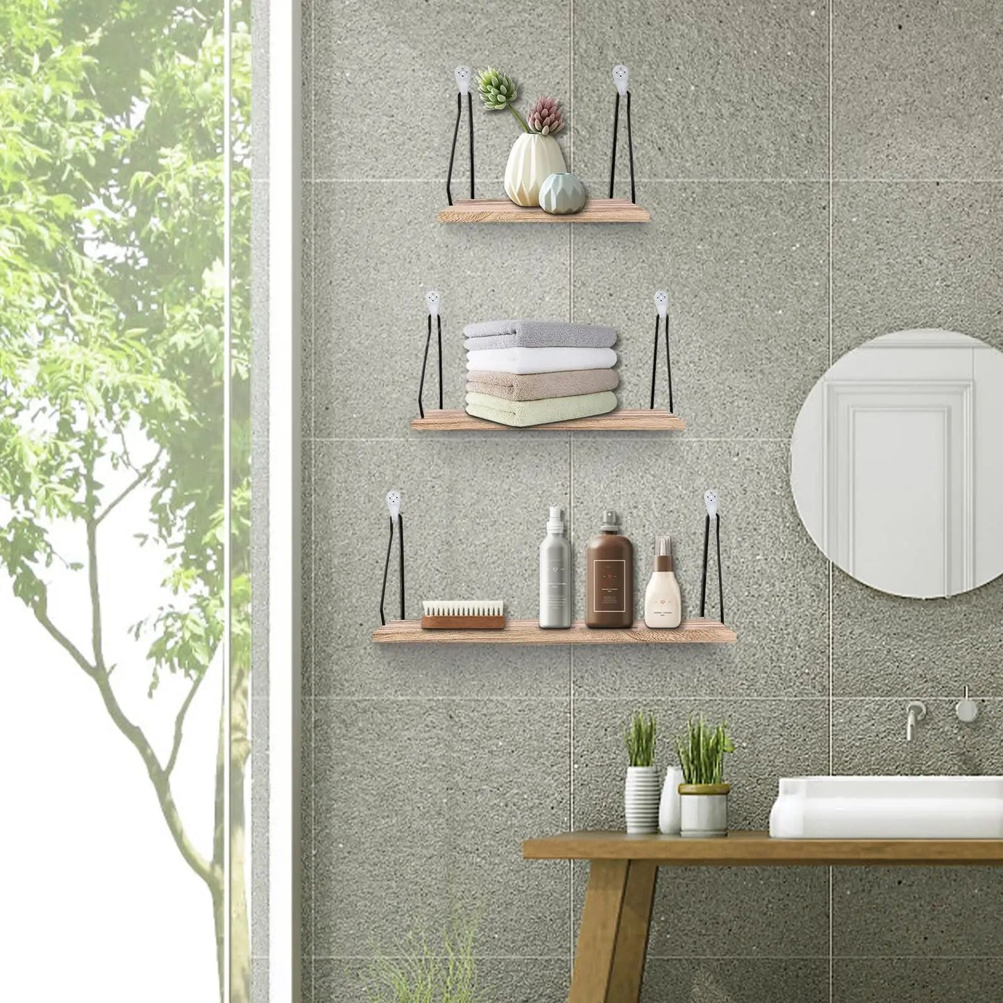 Rustic Floating Wall Shelf Hanging Wood Shelf For Farmhouse Decor 3