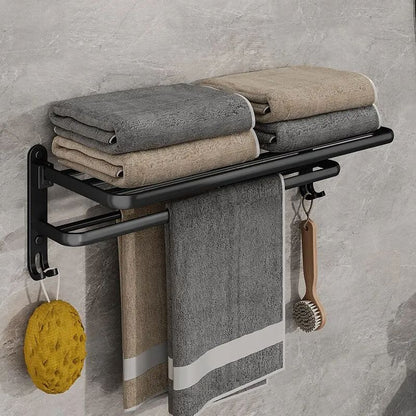 Matte Black Towel Holder With Hook WallMounted Aluminum Rack 1