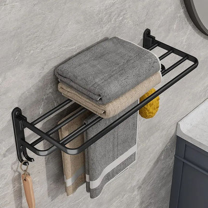 Matte Black Towel Holder With Hook WallMounted Aluminum Rack 2