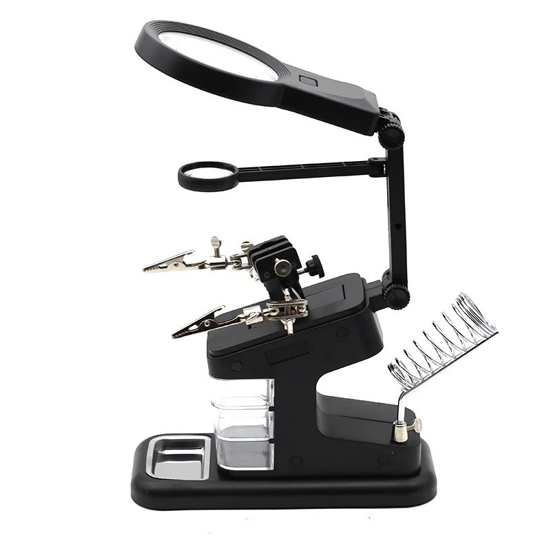 LED Magnifying Glass For Soldering Loupe With Auxiliary Clip  Iron Stand Holder Station For Efficie 1