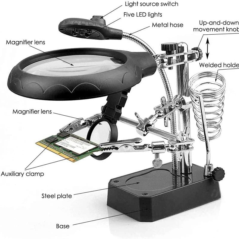 LED Magnifying Glass For Soldering Loupe With Auxiliary Clip  Iron Stand Holder Station For Efficie 4