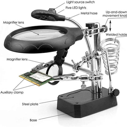 LED Magnifying Glass For Soldering Loupe With Auxiliary Clip  Iron Stand Holder Station For Efficie 4
