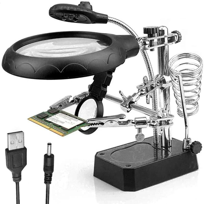 LED Magnifying Glass For Soldering Loupe With Auxiliary Clip  Iron Stand Holder Station For Efficie 7