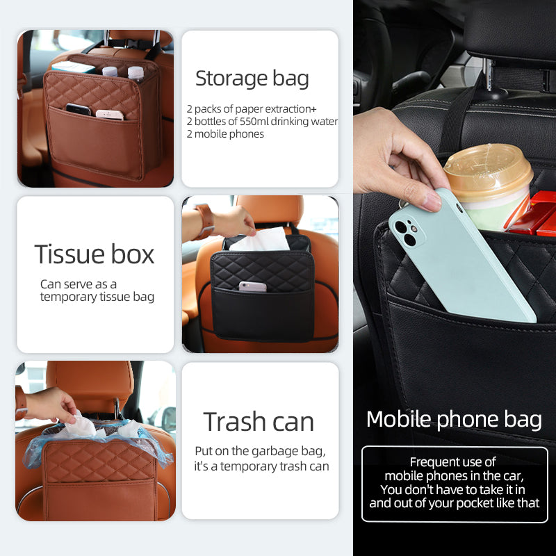 Multifunctional car seat storage bag Leather storage bag Garbage bag Storage bag Suitable for most c