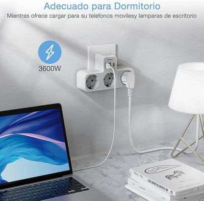 MultiPort Power Strip with USB  Type C 3 AC Outlets  2 USB Charging Ports  SpaceSaving Wall Ad