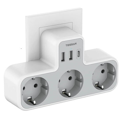 MultiPort Power Strip with USB  Type C 3 AC Outlets  2 USB Charging Ports  SpaceSaving Wall Ad
