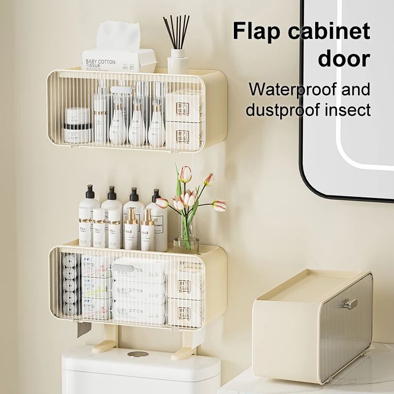 Large Capacity Wall-Mounted Bathroom Storage Box, Multifunctional Toilet Shelf Without Drilling
