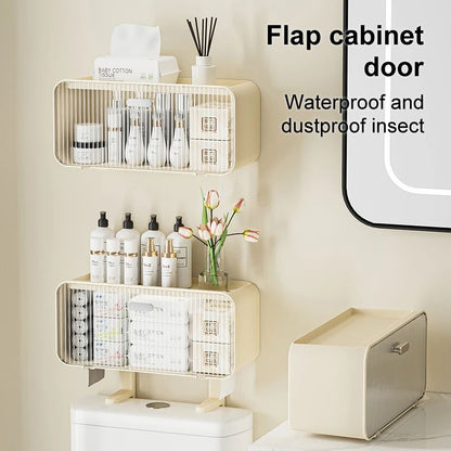 Large Capacity Wall-Mounted Bathroom Storage Box, Multifunctional Toilet Shelf Without Drilling