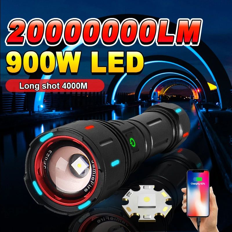 Most Powerful LED Flashlight Super Bright USB Rechargeable Torch Long Shot Zoomable Light For Hunti 1