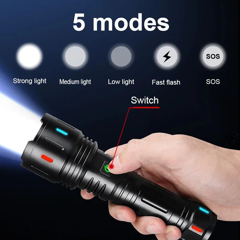 Most Powerful LED Flashlight Super Bright USB Rechargeable Torch Long Shot Zoomable Light For Hunti 4