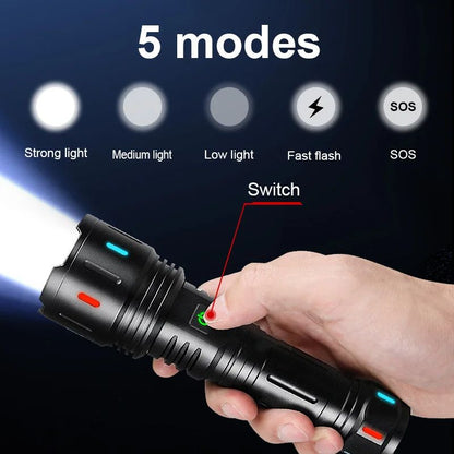 Most Powerful LED Flashlight Super Bright USB Rechargeable Torch Long Shot Zoomable Light For Hunti 4
