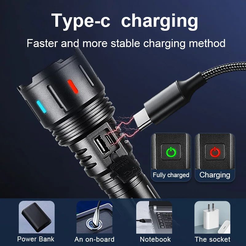 Most Powerful LED Flashlight Super Bright USB Rechargeable Torch Long Shot Zoomable Light For Hunti 5