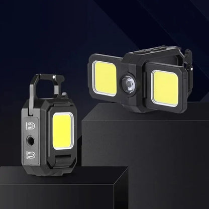 Rechargeable Keychain COB Work Light with Dual Light Source, High Lumen Portable LED Flashlight for Camping, Hiking