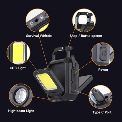 Rechargeable Keychain COB Work Light With Dual Light Source High Lumen Portable LED Flashlight For  3