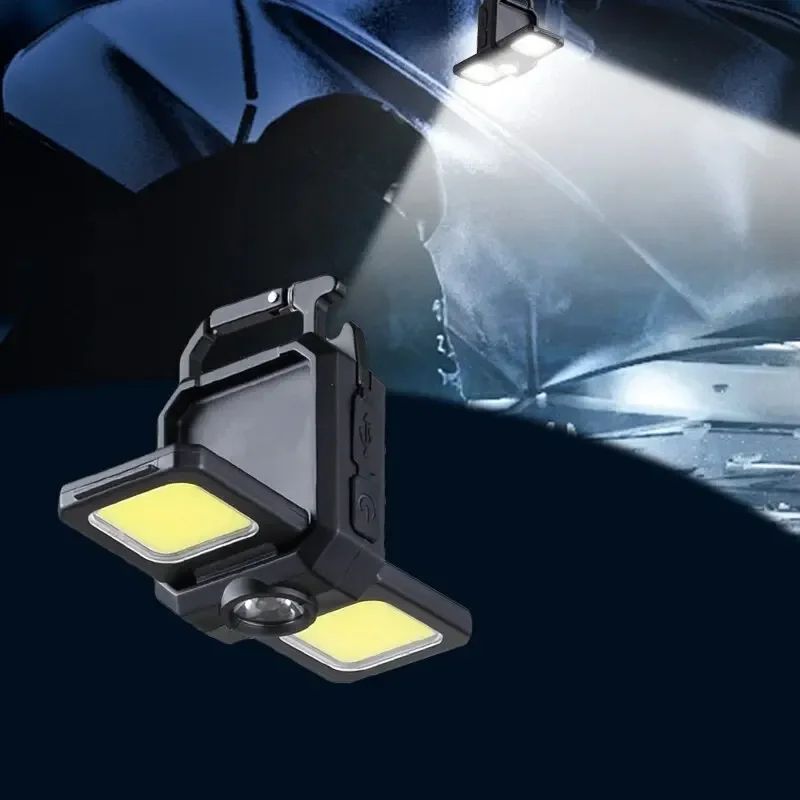 Rechargeable Keychain COB Work Light With Dual Light Source High Lumen Portable LED Flashlight For  4