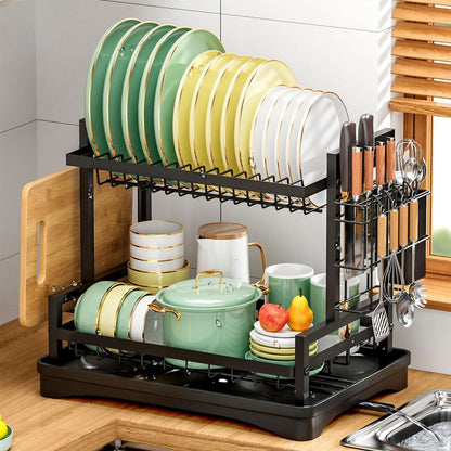 Rustproof Dish Drainer Rack, Utensils Holder & Drip Tray, Large Capacity Kitchen Drying Rack