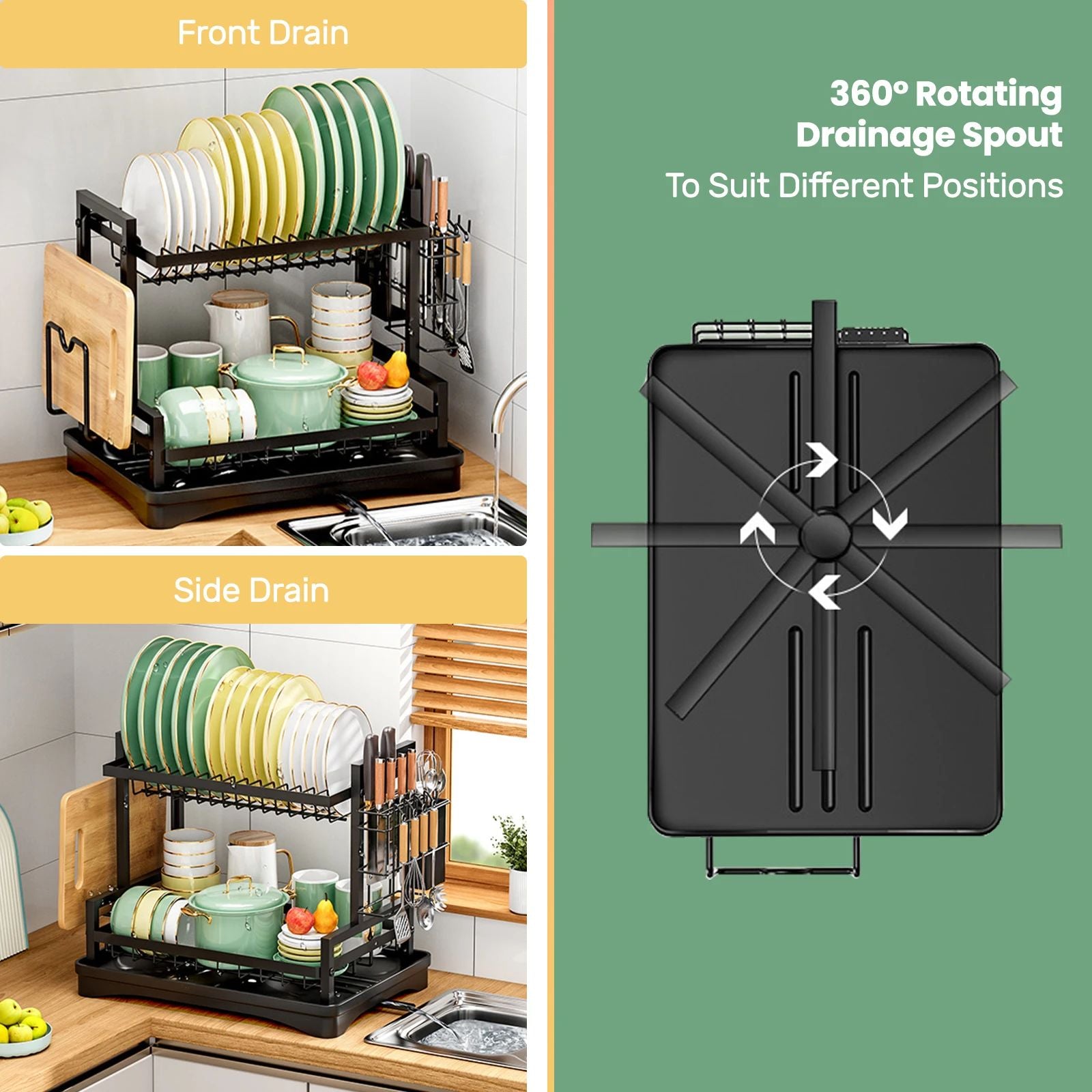 Rustproof Dish Drainer Rack Utensils Holder  Drip Tray Large Capacity Kitchen Drying Rack 1