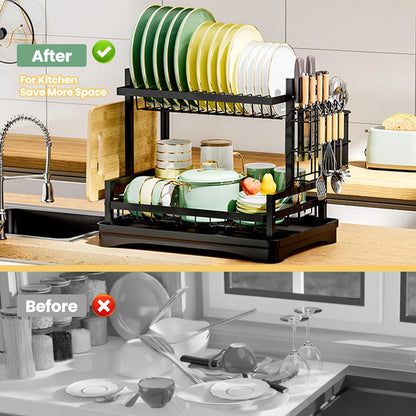 Rustproof Dish Drainer Rack Utensils Holder  Drip Tray Large Capacity Kitchen Drying Rack 2