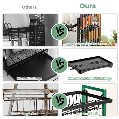 Rustproof Dish Drainer Rack Utensils Holder  Drip Tray Large Capacity Kitchen Drying Rack 3