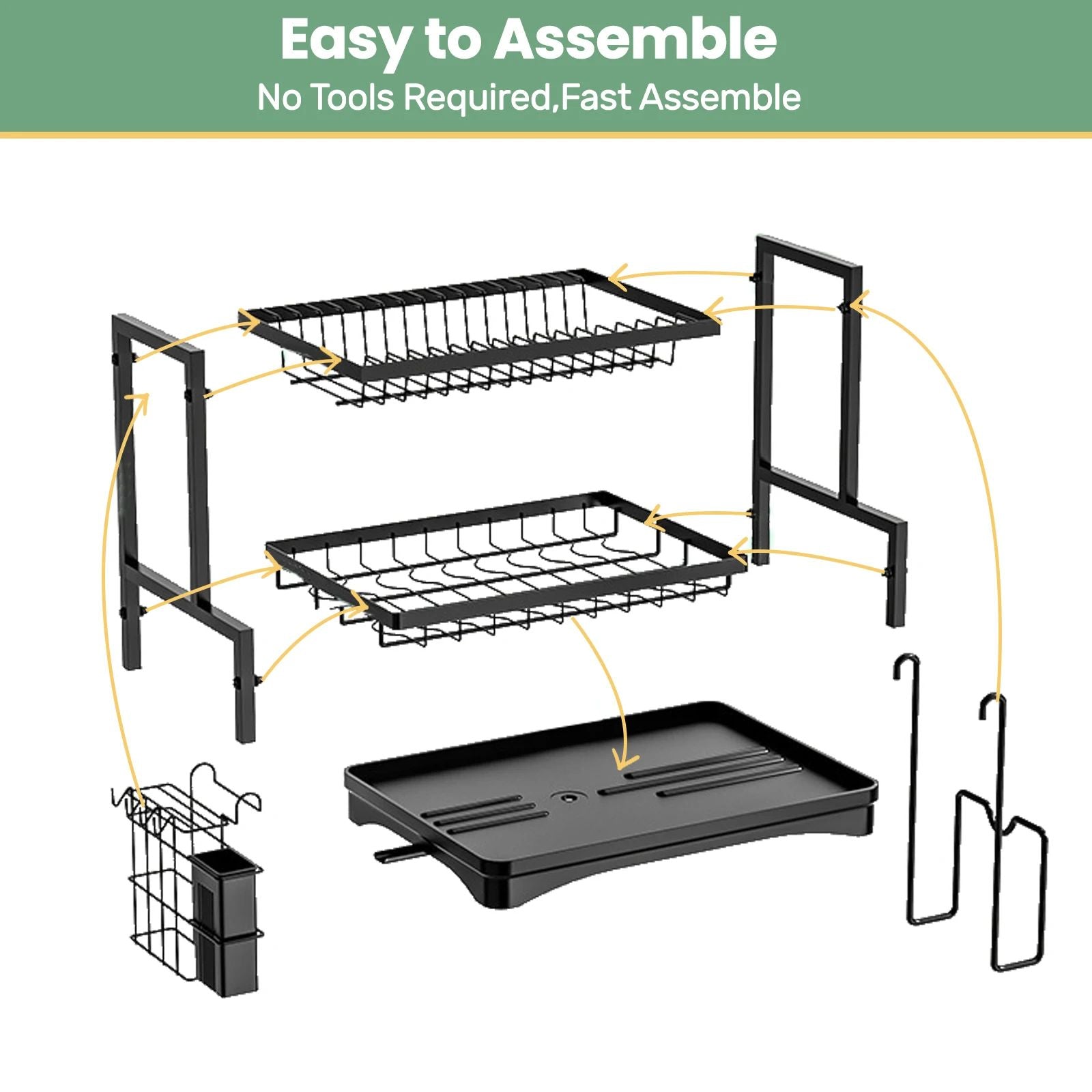 Rustproof Dish Drainer Rack Utensils Holder  Drip Tray Large Capacity Kitchen Drying Rack 5