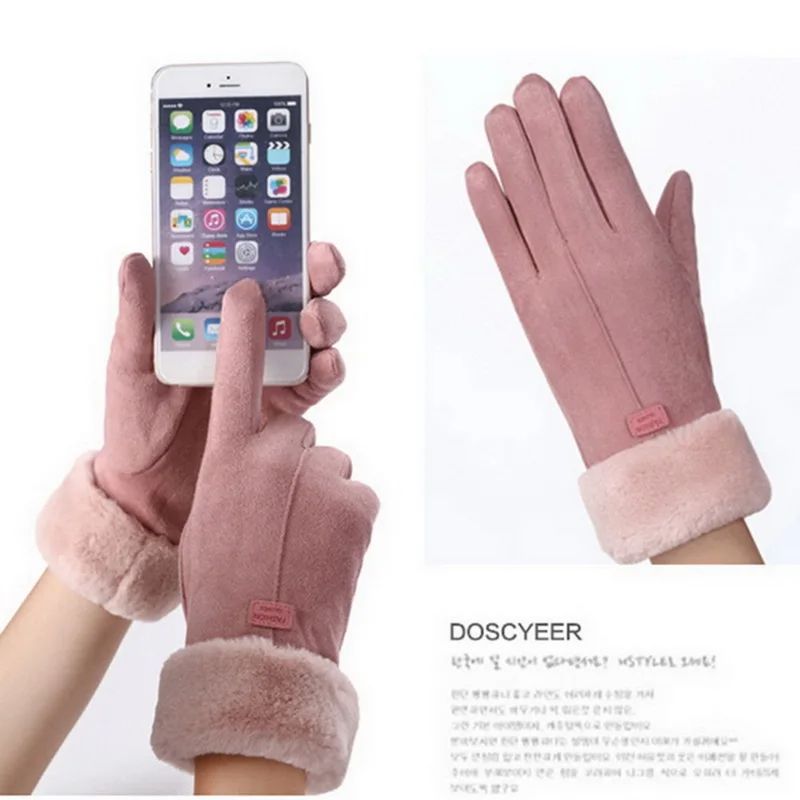 Fashion Warm Suede Outdoor Guantes, Lady Touchscreen Driving Gloves for Sports and Cycling