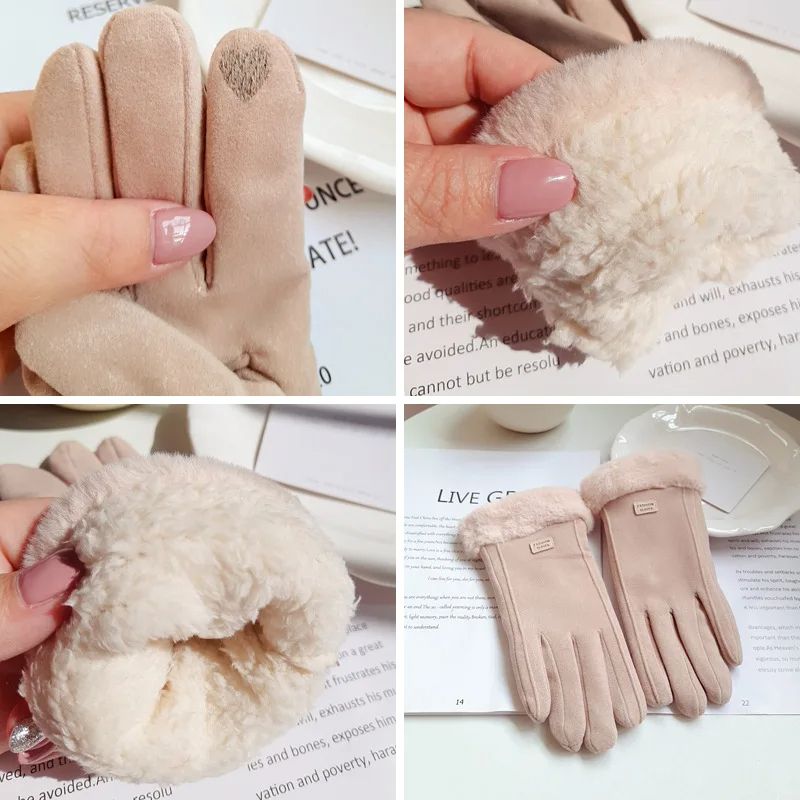 Fashion Warm Suede Outdoor Guantes Lady Touchscreen Driving Gloves For Sports And Cycling 4