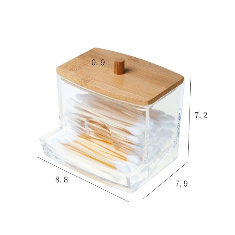 Transparent Square Cotton Swab Storage Box With Bamboo Lid Double Head Cotton Buds  Toothpick Organ 3