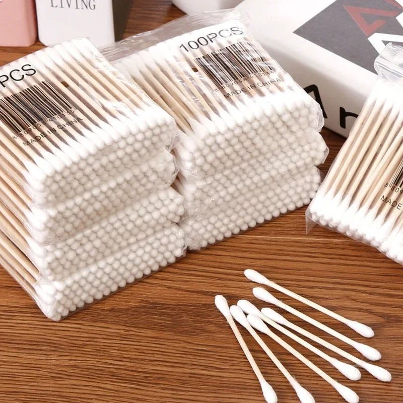 Transparent Square Cotton Swab Storage Box With Bamboo Lid Double Head Cotton Buds  Toothpick Organ 4