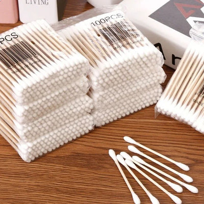 Transparent Square Cotton Swab Storage Box With Bamboo Lid Double Head Cotton Buds  Toothpick Organ 4