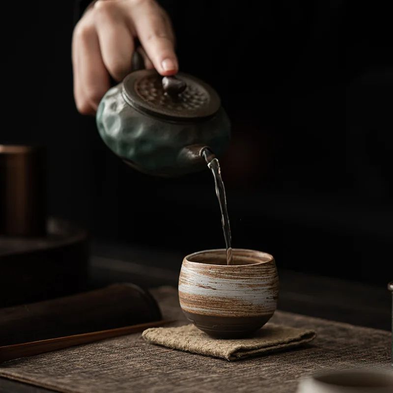 Handmade Stoneware Tea Cup WabiSabi Style Small Single Cup For Tea Set Ancient Quiet Road Teacup Bo 2