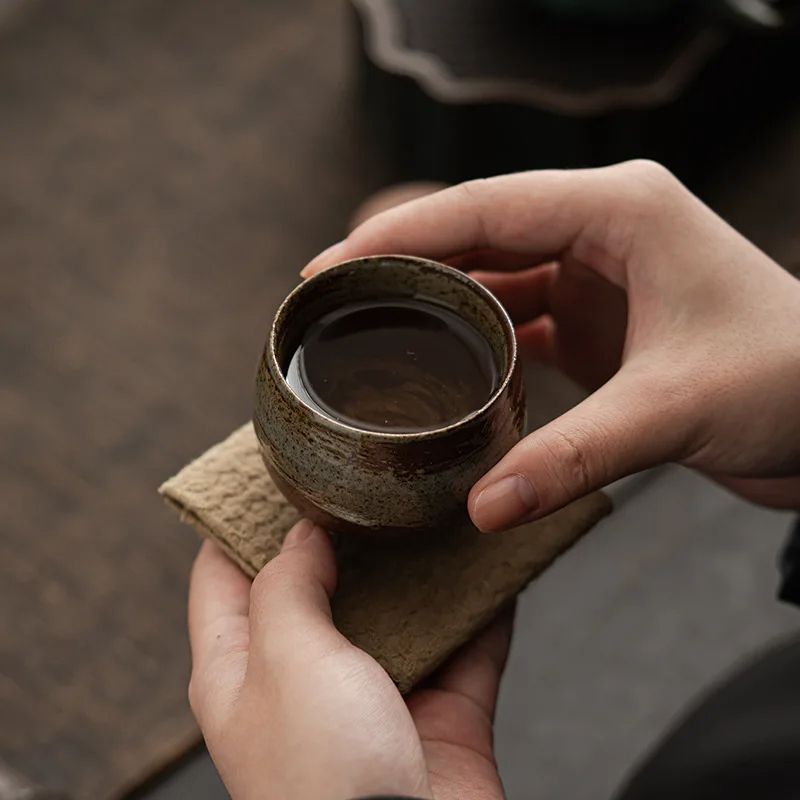 Handmade Stoneware Tea Cup WabiSabi Style Small Single Cup For Tea Set Ancient Quiet Road Teacup Bo 3