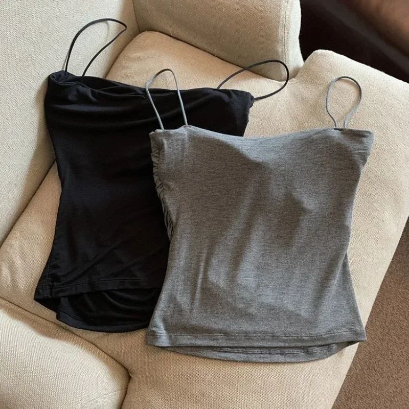 Women Spaghetti Strap Tanks With BuiltIn Bra Casual Solid Color Camis For Summer 1