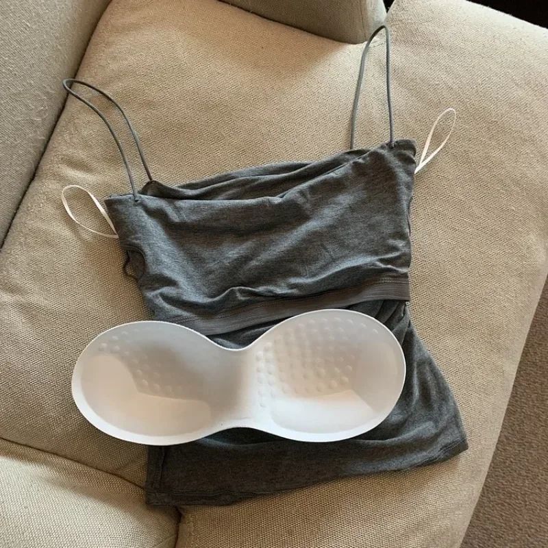 Women Spaghetti Strap Tanks With BuiltIn Bra Casual Solid Color Camis For Summer 2