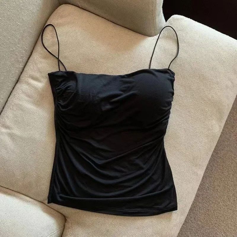 Women Spaghetti Strap Tanks With BuiltIn Bra Casual Solid Color Camis For Summer 3